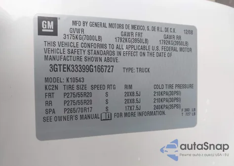 2009 GMC Sierra 1500 Slt from USA, damaged, VIN 3GTEK33399G166727